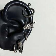 Asymmetric Ear Studs Cartilage Studs Helix Studs Demon Studs Punk Unisex Non-Fading Silver Piercing Jewelry Suitable For Halloween Christmas And Daily Wear - Silver - View 7