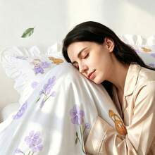 2/3pcs Rabbit & Purple Flower Pattern Ruffled Duvet Cover Set, Set Includes 1 Duvet Cover + 1/2 Pillowcases, No Filling - Soft, Comfortable, Breathable Bedding, Suitable For All Seasons, Perfect For Creating A Cozy And Warm Bedroom, Guest Room, Ultra-Soft Breathable Moisture-Wicking Bedding - Multicolor - View 4