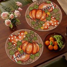 1/4/6pcs Autumn Collection Wood Grain Bottom Football Heart Pumpkin Hand-Painted Pattern Placemats, Suitable For Home Kitchen, Made Of Polyester Fiber, Kitchen Table Decoration, And Party Scene Decoration - Multicolor - View 5