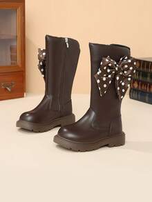 1 Pair Girls Rhinestone Star PU Side Zipper Tall Boots Children All Season Daily Wear Fashion Outfit Thick Sole High Shaft Boots - Brown - View 2