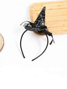 1pc Halloween Mini Witch Hat Headband, Spider Web Pattern Bow Mesh Rhinestone Decor Hair Hoop, Cosplay Party Costume Hair Accessory For Women - Multicolor - View 6