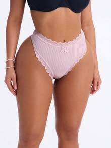 7pcs/Pack Women's Romantic Ribbed Bow Cotton Underwear, Casual Sports Panties - Multicolor - View 6