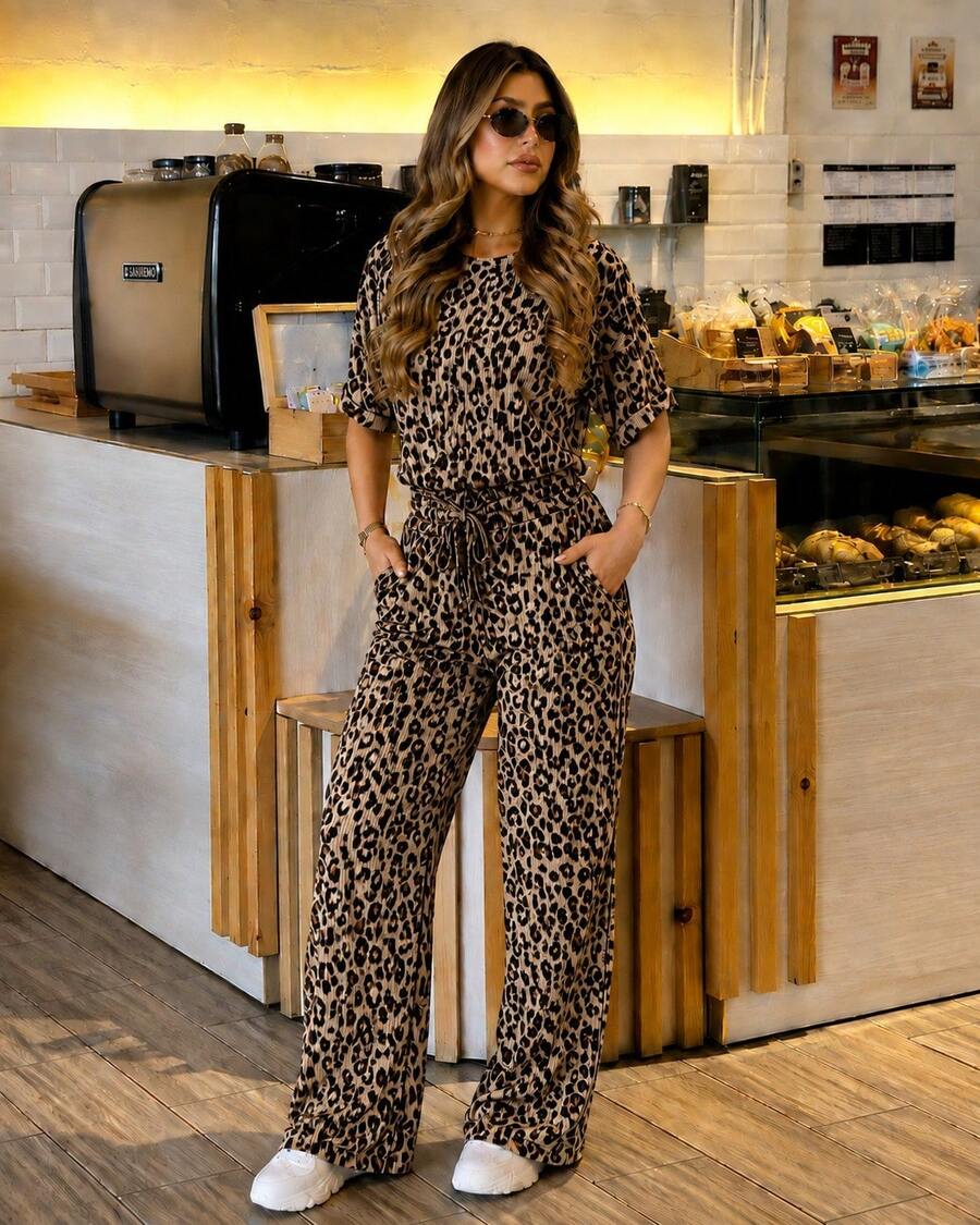 Women Two-Piece Outfits - Animal Print - View 1