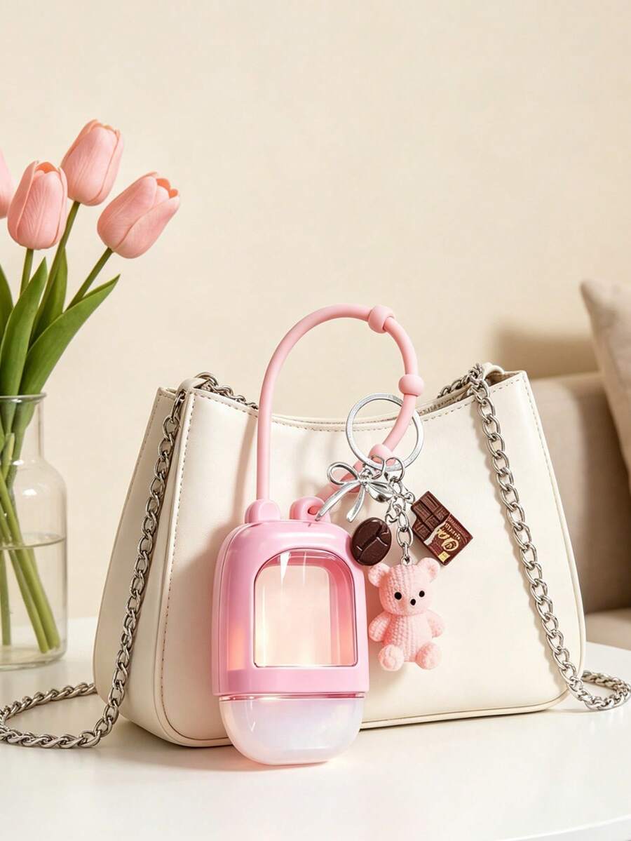 Cute Teddy Bear Filling Squeeze Bottle, Paired With Cute Coffee Pendant, Portable Mini Hand Sanitizer Bottle With Silicone Cover, Leak Proof Design - Multicolor - View 1