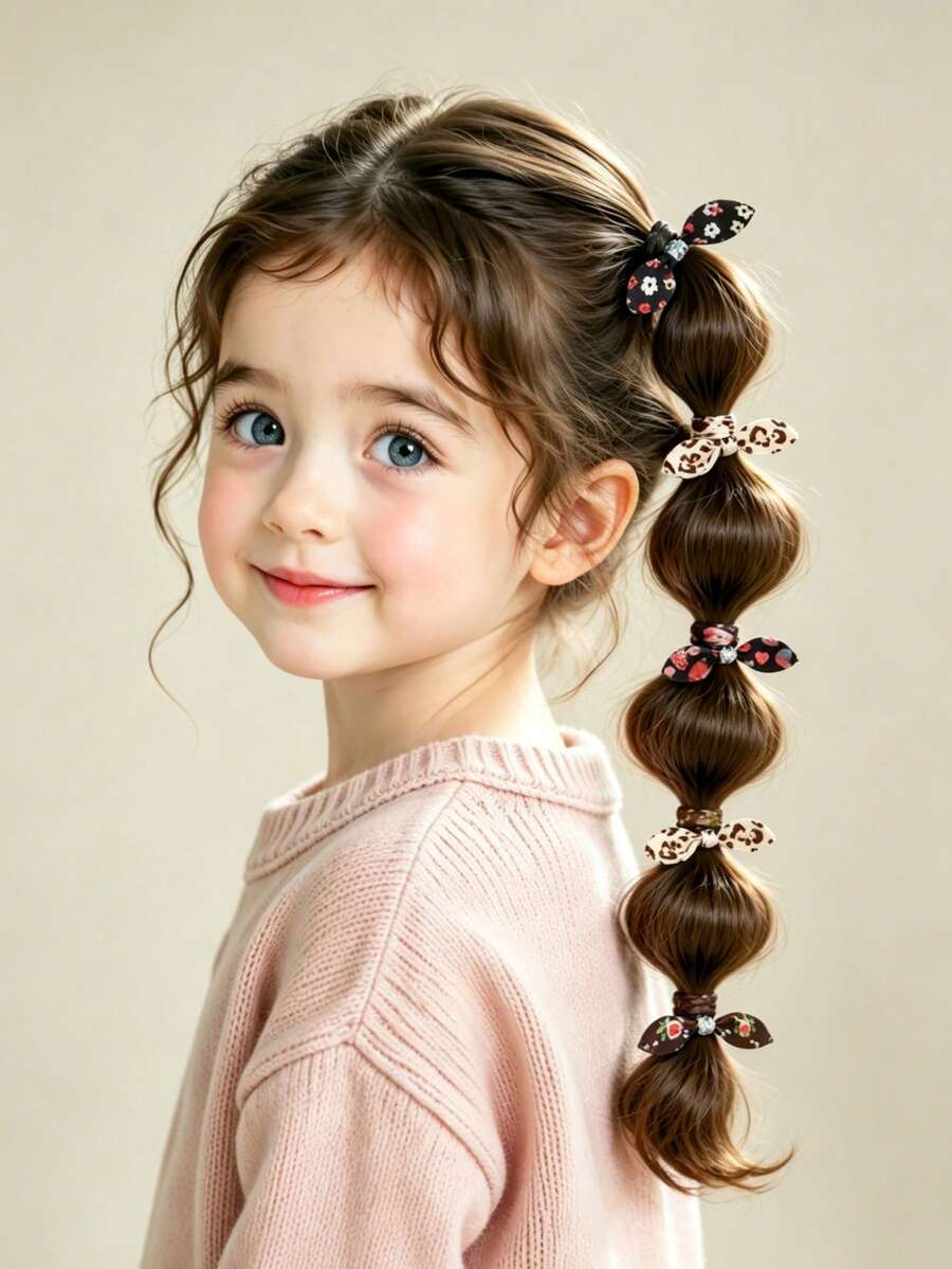100pcs Girls Leopard Print Bow Hair Ties, Elastic Comfortable Hair Accessories For Kids - Multicolor - View 1