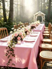 1pc Flat Rectangular Tablecloth - Stain Resistant & Wrinkle Free Polyester Tablecloth, 150 X 259cm (Approx. 59 X 102 Inches) Suitable For Kitchen Dining/Party/Wedding Indoor And Outdoor Use (Pink) - Pink - View 6