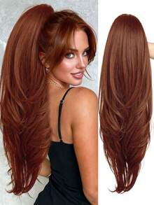 Clip-In Ponytail Extension 24 Inch Long Wavy Multi-Layer Clip-In Ponytail Hair Piece High Ponytail Soft Hair Piece For Women Deep Ginger - Multicolor - View 10