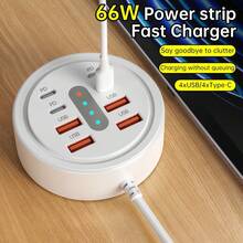 Upgraded 66W Round 8-Port USB Fast Charging Station - 4*Type-C PD + 4*USB-A, Compact Artistic Design, High-Speed Charging, Suitable For Laptops/Tablets/Multiple Devices, A Fast Charger Designed For Multiple Devices, Space-Saving Power Hub - View 3