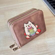 Cat Print Card Holder, Lightweight Fashionable Women's Wallet, Suitable For Daily Use, Double Zipper Mini Wallet/Coin Purse/Card Holder - Multicolor - View 23