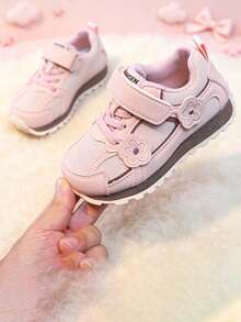 1 Pasang Sepatu Latihan Anak Perempuan Motif Bunga, Sol Lembut Anti Selip, Sepatu Olahraga Taman Kanak-kanak Serbaguna dan Bernapas - Berwarna merah muda - View 3