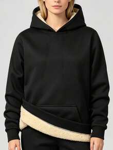 1pc Women's Autumn/Winter Lightweight Thermal Lined Hooded Sports Sweatshirt For Fitness, Workout, Running And Cycling - Black - View 10