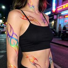 10 Sheets Irregular Claw Temporary Tattoo Stickers, Long-Lasting Easy To Apply And Remove, Self-Adhesive Purple Holographic Rainbow Neck Chest Body Tattoos For Rave Festival Goth Club Makeup - Purple - View 4