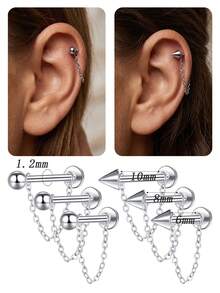 TOKRING 16G Chain Lip Rings Stainless Steel Snake Bite Jewelry,Statement Chain Round Ball Spike Lip Studs Body Piercing Jewelry For Women - Silver - View 2