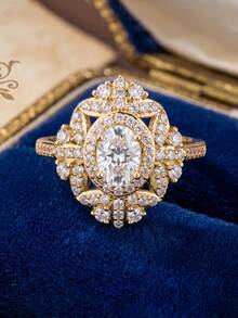 Gift Box Vintage Luxury Cubic Zirconia Ring, Women's Fashion Party Evening Jewelry, Suitable For Women's Wedding Engagement Or Holiday Gift - Gold - View 5
