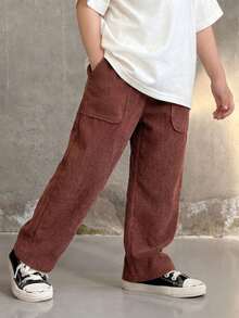 1pc 4-7 Years Old Girls Drape Wide Leg Pants, Elastic Waist Versatile Corduroy Long Pants With Large Pockets, Spring Summer Autumn New Style - Brown - View 2