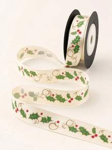 4.5m Vintage Holly Print Ribbon, Suitable For Gift Wrapping, Holiday Party Celebration Bow Decoration, Also Can Be Used For Sewing DIY Handicrafts - Multicolor - View 7