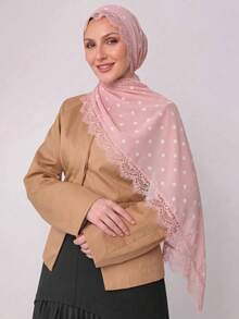 1pc Fashion Long Polka Dot Lace Trim Scarf, Breathable Outdoor Spring/Summer Women's Headscarf, Scarf, Daily Wear, Clothing Accessory, Shawl, Birthday Gift - Multicolor - View 9