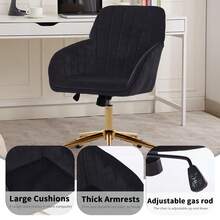 Velvet Office Desk Chair With Wheels And Gold Base,Modern Height Adjustable 360 Degree Swivel Upholstered Vanity Chairs With Arms For Living Room Bedroom, Study,Black - Black - View 5