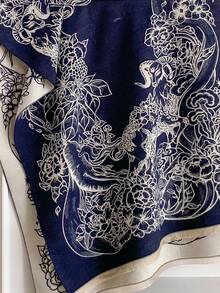 1pc Faux Cashmere Elegant Design Floral Pattern Jacquard Warm Scarf For Women, Air Conditioning Room Blanket, Autumn/Winter Outdoor Travel Cold Protection Neck Warmer, Soft Decorative Scarf Shawl Dual-Use, Suitable For Daily Matching, First Choice For Gifts - Navy Blue - View 3