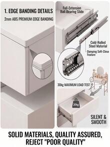 Modern White Dressing Table Makeup Vanity Desk With 2 Drawers & Round Mirror, Space-Saving Bedroom Furniture, Ideal Christmas Gift & New Year Home Decoration - White - View 6