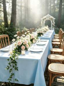 1pc Flat Rectangular Tablecloth - Stain Resistant & Wrinkle Free Polyester Tablecloth, 150 X 259cm (Approx. 59 X 102 Inches) Suitable For Kitchen Dining/Party/Wedding Indoor And Outdoor Use (Light Blue) - Baby Blue - View 6