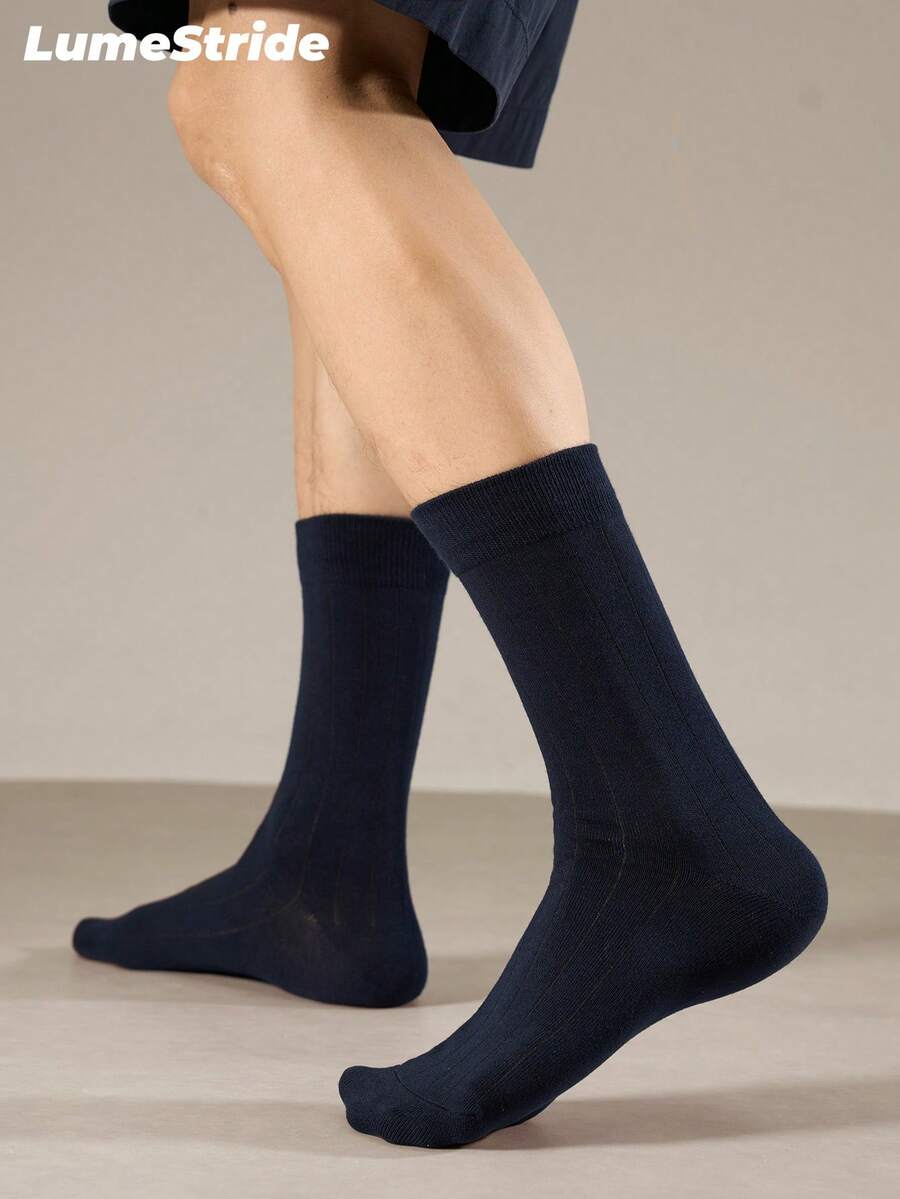 Men Crew Socks – Fashion Business Dress Socks, Everyday Comfortable Breathable Polyester Casual Socks For Men, Classic All-Match Style, Multi-Pack - Navy Blue - View 1