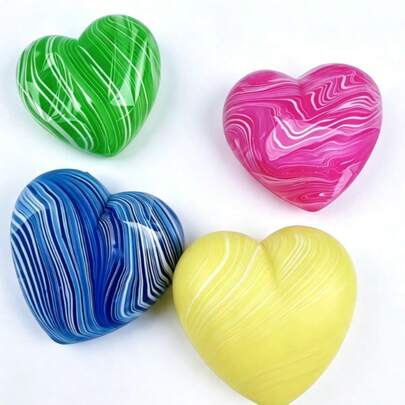 1pc Heart-Shaped Maltose Squishy Toy, Marble Pattern Gradient Stress Relief Toy, Double Sealed Leak-Proof Slow Rebound Soft Rubber Squeeze Toy, Heart-Shaped Healing Gift For Adults And Children, Random Color