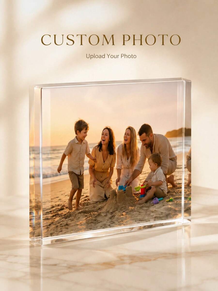 Custom Acrylic Photo Block, Personalized Photo Crystal Brick Souvenir, Transparent Acrylic Photo Display Ornament, Suitable For Home Desktop Family Travel Memory Customized Gift, Birthday And Anniversary Gift, Home Decor, Room Decor - Multicolor - View 1