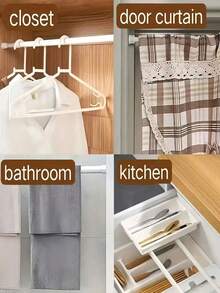 Thickened No-Drill Adjustable Telescopic Rod + 2 Rod Brackets, Multi-Function Telescopic Shower Curtain Window Curtain Clothes Drying Rod, No-Installation Expandable Storage Rod For Home Bathroom Closet Window, Suitable For Renters DIY Enthusiasts Apartment Home Use - Multiple Styles - View 2