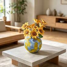 1pc Handmade Globe Pattern Ceramic Vase, Creative Round Textured Vase, Modern Aesthetic Desktop Ornament, Decorative Flower Vase For Living Room Bedroom Office Home Table Decor - Multi-color - View 4