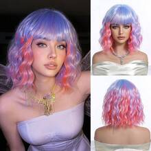 Halloween 12-Inch Multi-Color Short Curly Wig, Gradient Brown Black Pink Dopamine Color, Heat-Resistant Synthetic Fiber Wig, Suitable For Daily Wear, Party And Cosplay - Multicolor - View 20