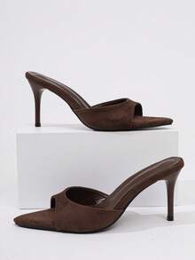 Women's Pointed Toe Mule Sandals, Brown Slip-On Open Toe Kitten Heel Shoes, Suitable For Formal And Casual Wear, Summer High Heel Shoes - Coffee Brown - View 3