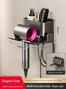 1pc Wall-Mounted Hair Dryer & Phone Holder - Suction Cup Installation, Space-Saving Bathroom Storage Rack With Strong Adhesive, Compatible With Hair Dryer And Phone, No Drilling Required, Ideal For Home - Multicolor - View 4