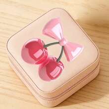Cute Bow & Cherry Print Minimalist Jewelry Box, Portable Jewelry Storage Box, Summer Travel Jewelry Organizer For Earrings, Necklaces, Rings, Jewelry Display And Storage, Mini Jewelry Organizer, Large Capacity Jewelry Rack, Suitable For Earrings, Rings, Necklaces, Bracelets, Nail Art, Women's Gift Storage, Travel Essentials, Back To School Dorm Storage, Holiday Gift,Makeup Organizer,Room Decor - Multicolor - View 12