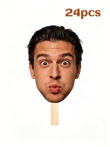 Custom Large Handheld Face Sign - Personalized Hollow Design, Printed With Groom And Bride's Faces, Head Image Mounted On Handle - Multicolor - View 12