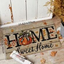 1pc Thanksgiving Pumpkin Decor Home Printed Floor Mat, Soft Non-Slip Absorbent Machine Washable Kitchen Rug, Holiday Fun Comfortable Carpet, Low Pile Rectangular Living Room Bedroom Bathroom Floor Mat - Apricot - View 8
