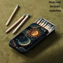 1pc Vintage Abstract Sun & Moon Pattern Matchbox (Matches Not Included), Exquisitely Designed Nostalgic Match Box, Minimalist Portable Premium Matchbox, Fashionable & Attractive Pattern Design, Perfect Gift For Friends And Relatives - Multicolor - View 1
