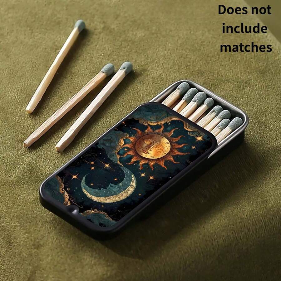 1pc Vintage Abstract Sun & Moon Pattern Matchbox (Matches Not Included), Exquisitely Designed Nostalgic Match Box, Minimalist Portable Premium Matchbox, Fashionable & Attractive Pattern Design, Perfect Gift For Friends And Relatives - Multicolor - View 1