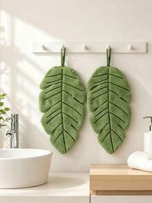 2pcs New Banana Leaf Pattern Hand Towels, Cute Creative Minimalist Style, Thick Soft Coral Fleece, Kitchen Bathroom Absorbent Cleaning Cloth - Green - View 4