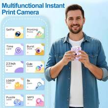 Kamera Cetak Instan, Kamera Cetak Foto Multifungsi Portabel, Kamera Cetak Instan, Kamera Digital dengan Fungsi Cetak Foto Instan – Zoom Optik 8x, Video HD 1080P, Pemutaran Musik, Flash Terintegrasi, Baterai Kapasitas Besar 1300mAh, Portabel dan Mudah Digunakan, Hadiah Sempurna untuk Liburan dan Acara Spesial (Natal, Ulang Tahun, Thanksgiving, Tahun Baru). - View 9