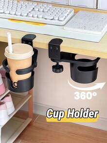 No-Drill Foldable/Rotatable Cup Holder Organizer | Adjustable Metal Bedside Shelf + Space-Saving Design | Hanging Cup/Coffee/Tea Storage Rack (Table/Wall 2-In-1 + Home/Dorm/Office/Car Space-Saver Essential) - Multicolor - View 2