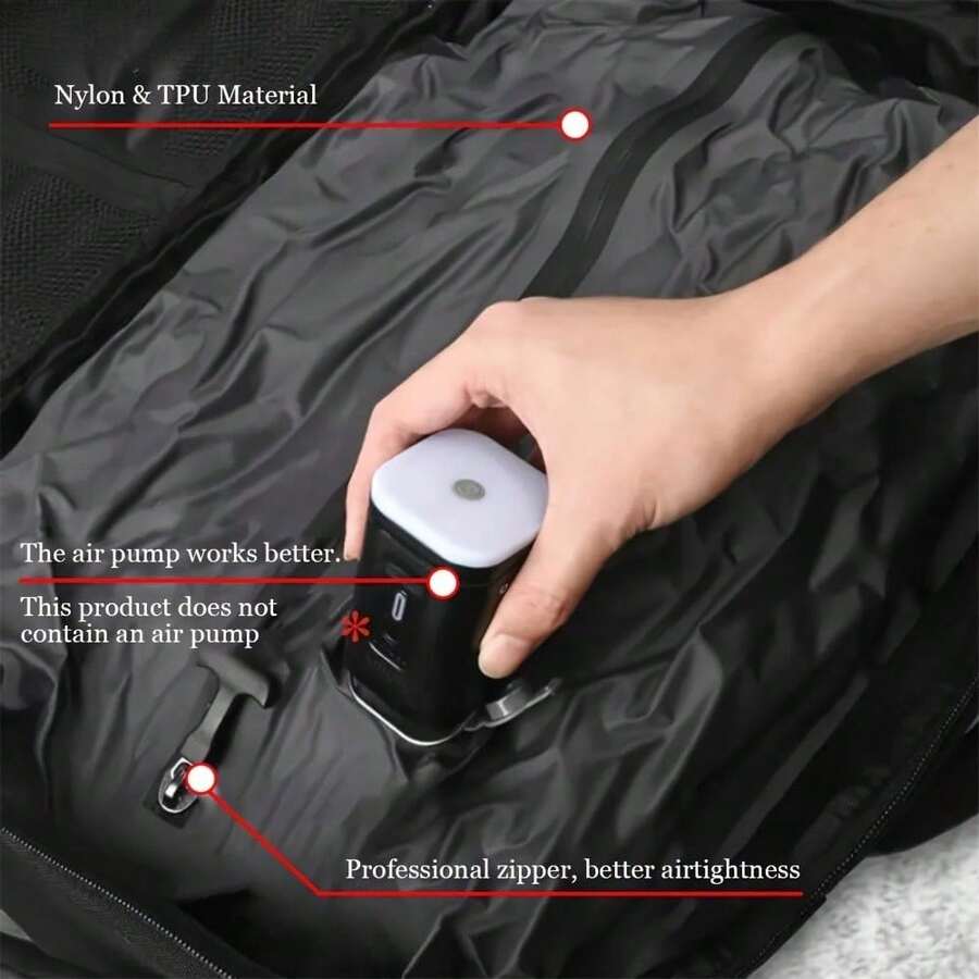 可重复使用真空收纳袋，便携式黑色TPU真空压缩袋 | 节省空间，适用于衣物、行李、背包和旅行必需品，无需电源，拉链封口，多用途，适用于露营、徒步旅行、商务旅行、行李箱、衣柜收纳