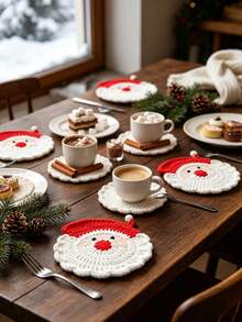 1/2/4pcs Santa Claus Design Knitted Beverage Coasters,Winter Christmas Table Decor,Drink Mats,Heat-Resistant Non-Slip Pads,Soft Handmade Knitted Coasters Suitable For Holiday Kitchen Parties,Christmas Gifts For Family And Friends,Kitchen Essentials - View 8