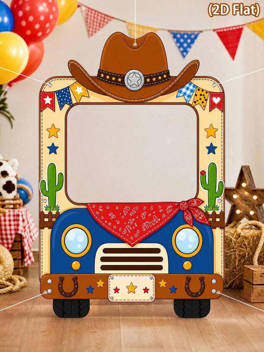 1pc Western Cowboy Photo Backdrop Cloth,Cowboy & Truck Pattern Christmas Photo Booth Banner,Photo Frame Backdrop,Party Background Cloth,Birthday Decorations,Babyshower Decorations,Western Cowboy Party Decorations