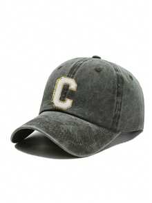 1pc Women Washed Vintage A-Z Letter Baseball Cap, Casual Distressed Dad Hat, Outdoor Sun Protection Hat - Black - View 6