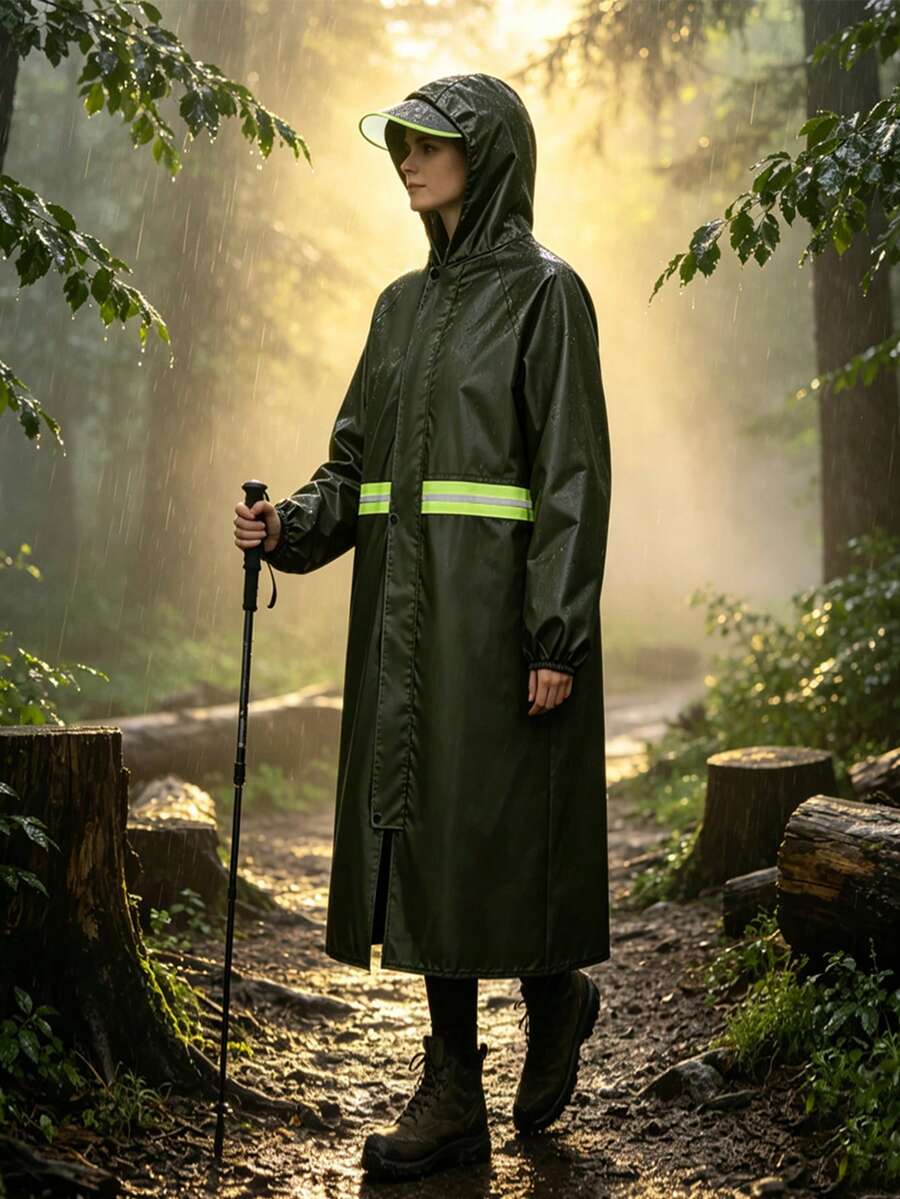 Full‑Length Waterproof Hooded Raincoat, Unisex Loose Fit Long Rain Coat For Commuting Travel Camping - Long Hiking Raincoat - View 1
