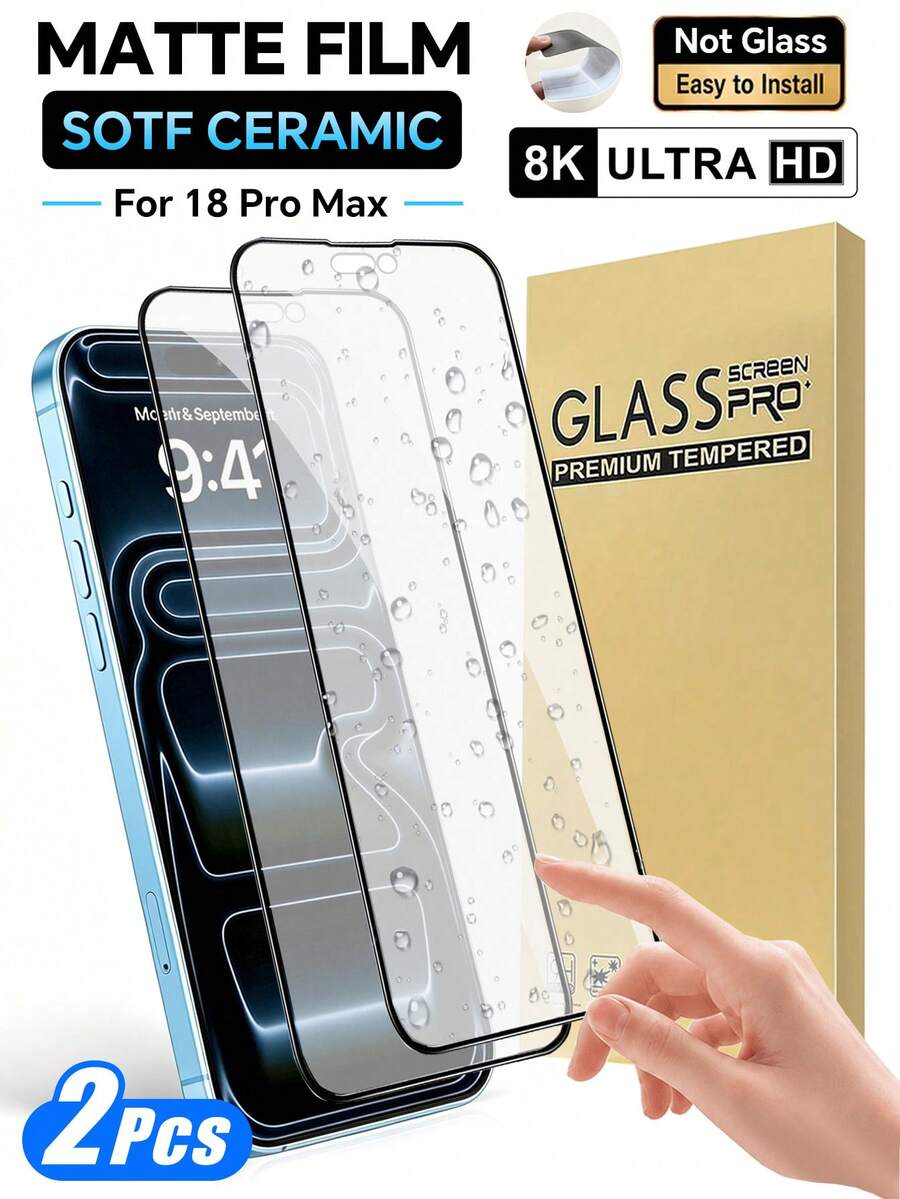 2片 [2026新款] 霧面高清螢幕保護貼，相容 iPhone 18 Pro Max [6.9 吋]，防眩光、防指紋、無氣泡、易安裝，相容手機殼，完美貼合，相容 iPhone 17e/17 Pro Max/17 Pro/17 Air/16/15/14 Plus/13 Mini/12/11 系列