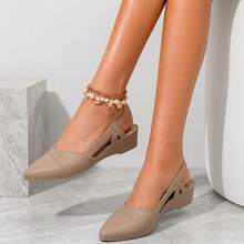 Sandal Wedges Ujung Lancip Wanita, Nyaman dan Anti Selip untuk Pemakaian Sehari-hari - Aprikot - View 1