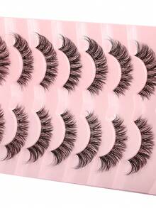 7 Pairs 7-15mm Natural Crisscross Simple Clear Band Eyelashes Suitable For Parties, Festivals - Black - View 7