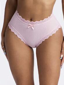 7pcs/Pack Women's Romantic Ribbed Bow Cotton Underwear, Casual Sports Panties - Multicolor - View 3